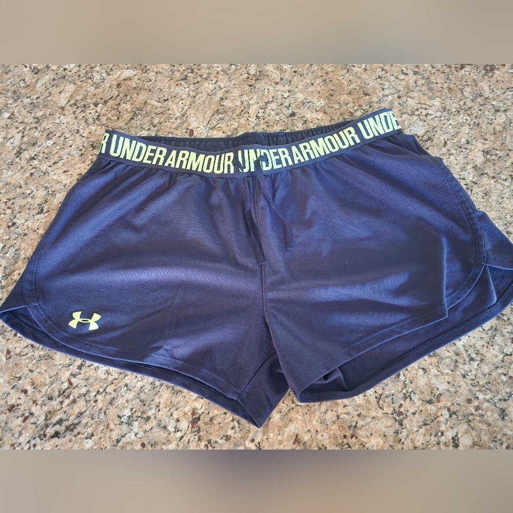 Under Armour Women's  Athletic Shorts| Navy BLUE & Neon GREEN| Size Large